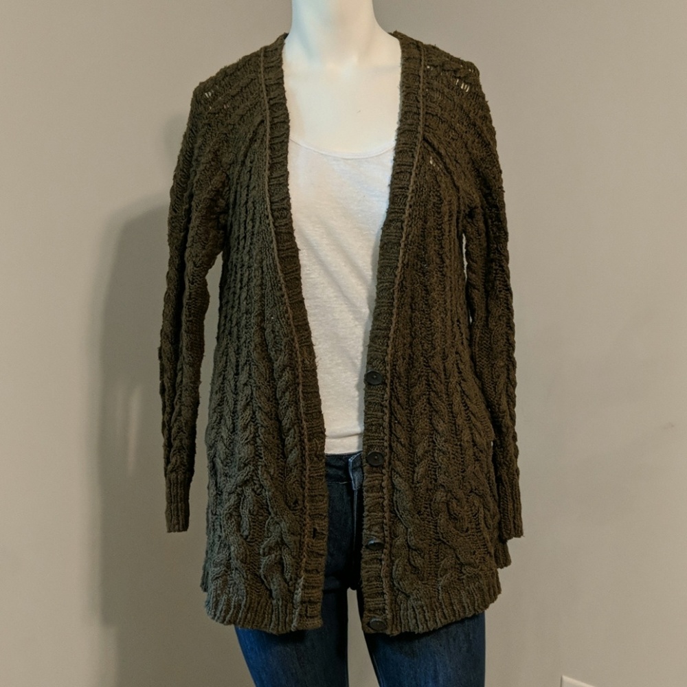 Free People Montana Hunter Green Cable Knit Sweater